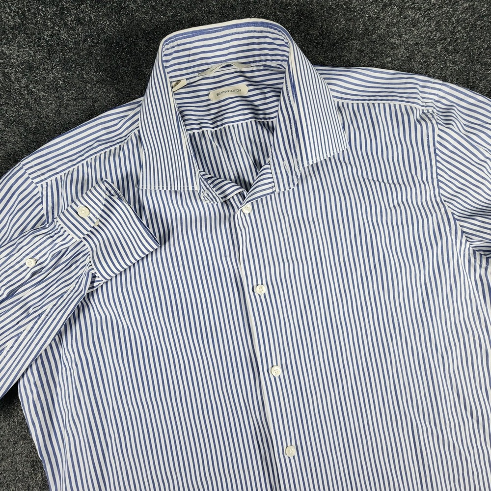 Suitsupply Slim Fit Egyptian Cotton Button Up Shirt Mens 16.5 42 Blue Stripe